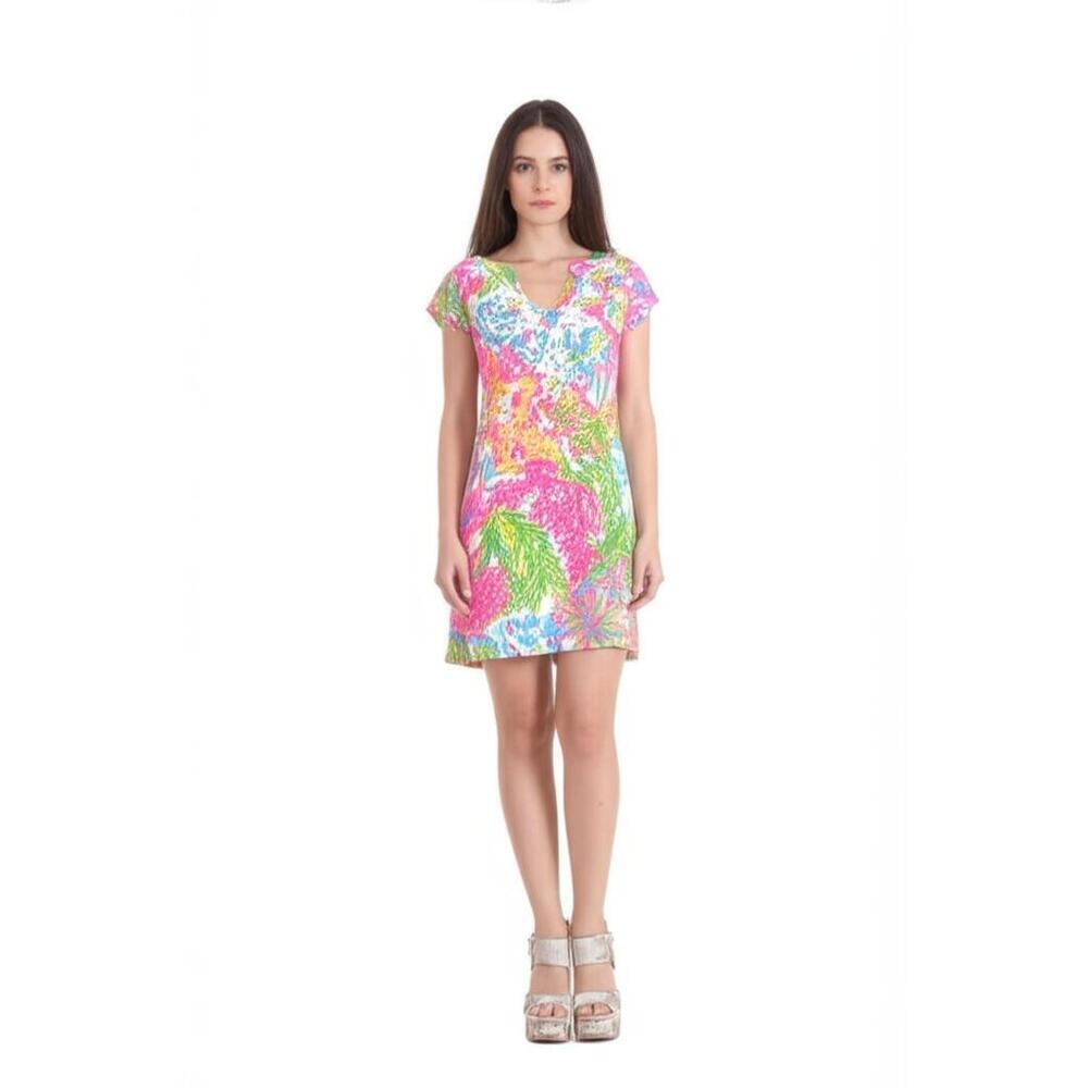 Lilly Pulitzer Womens XS Multi Shift Tropical Print Short Sleeve Excellent